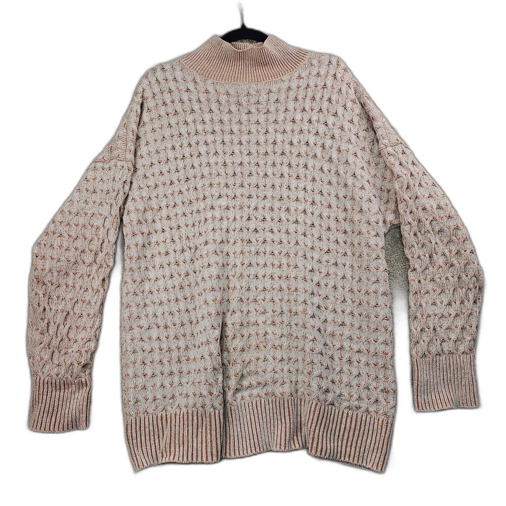 Knox Rose Chunky Knit Mock Turtleneck Sweater XL Cream Peach Boho Cozy - Picture 2 of 10